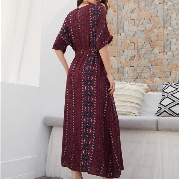 Graphic Print Burgundy Dress - Picture 2 of 5